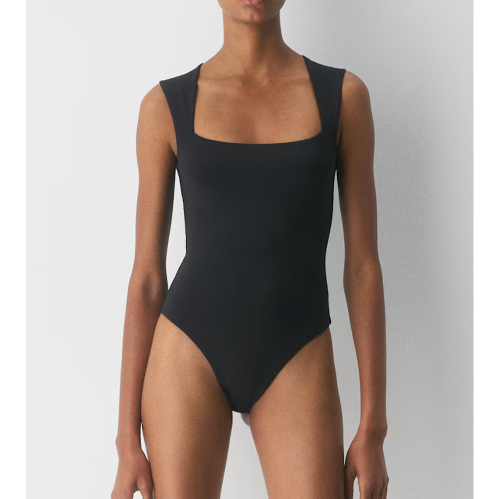 NEW Aritzia Contour Esteem Square Neck Bodysuit Top Black Large